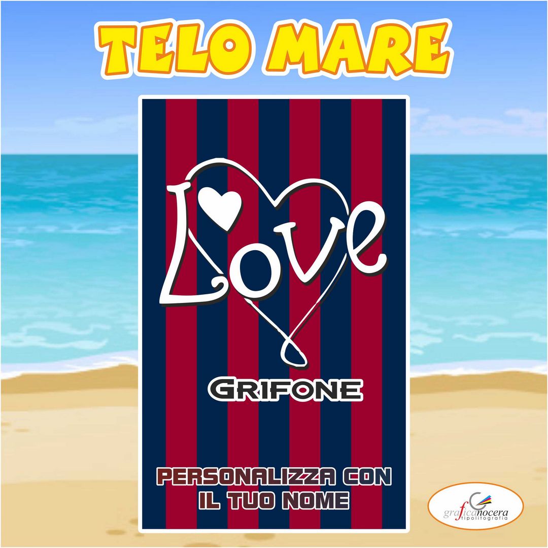 Telo Mare in spugna Grifone squadra  nome personalizzato regalo estate