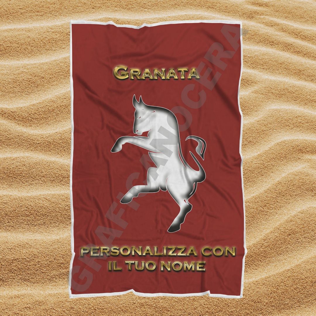 Asciugamano Telo Mare Torino Toro Granata squadra del cuore con Nome Personalizzato idea regalo