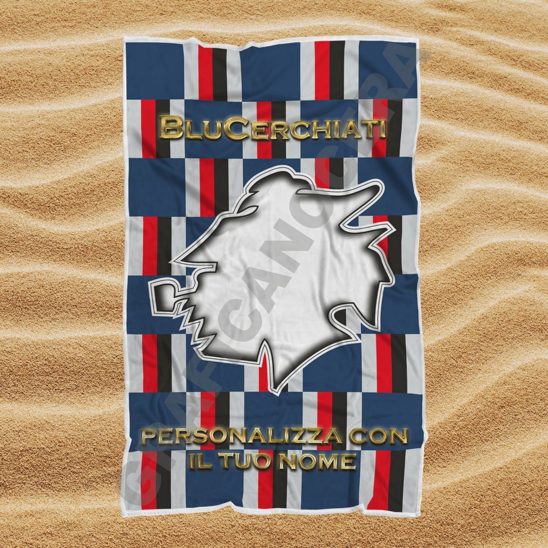 Asciugamano Telo Mare Sampdoria Blucerchiati squadra del cuore con Nome Personalizzato idea regalo