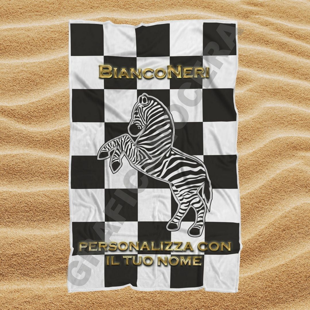 Asciugamano Telo Mare Juventus Zebra Bianconeri squadra del cuore con Nome Personalizzato idea regalo