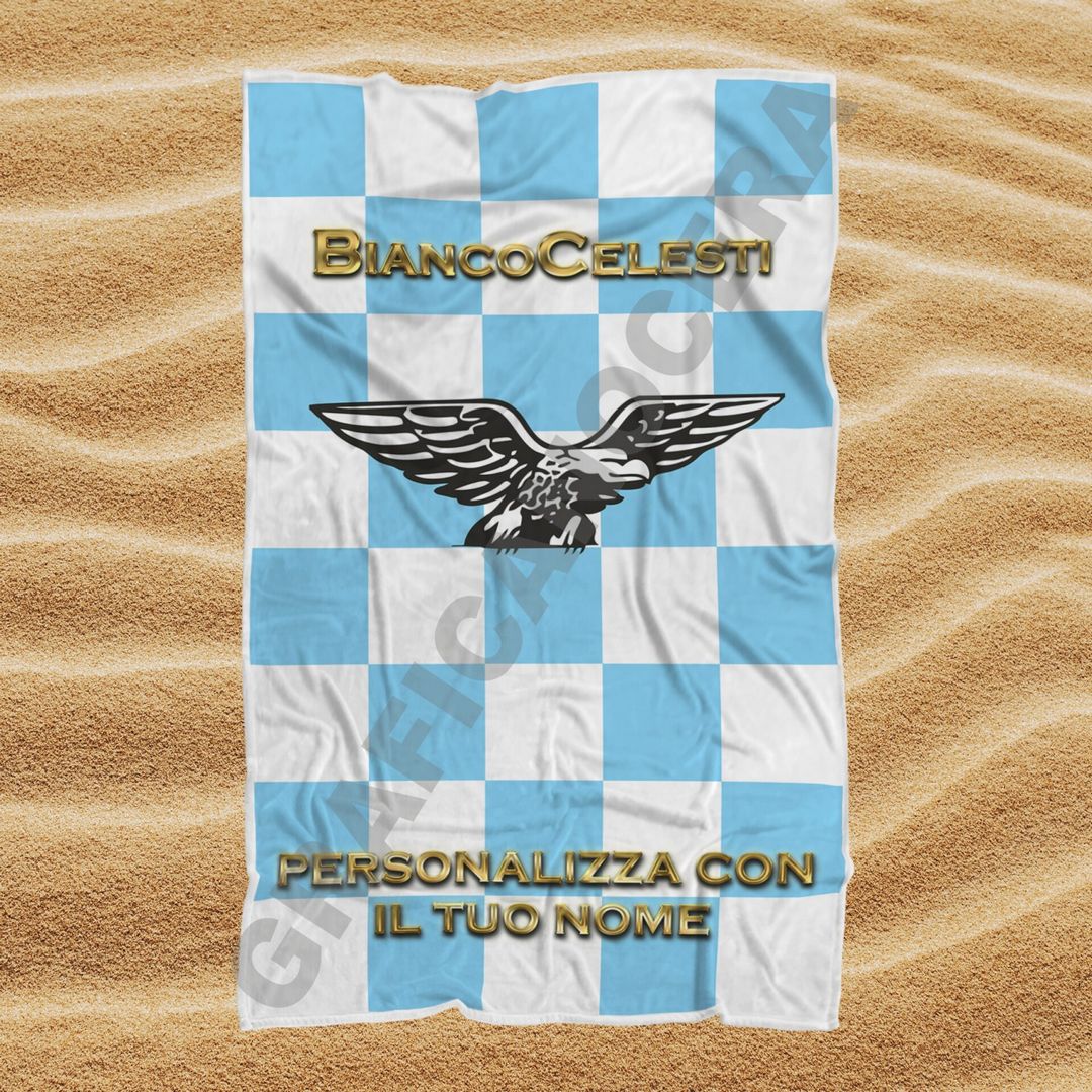 Asciugamano Telo Mare Lazio Aquila Biancocelesti squadra del cuore con Nome Personalizzato idea regalo