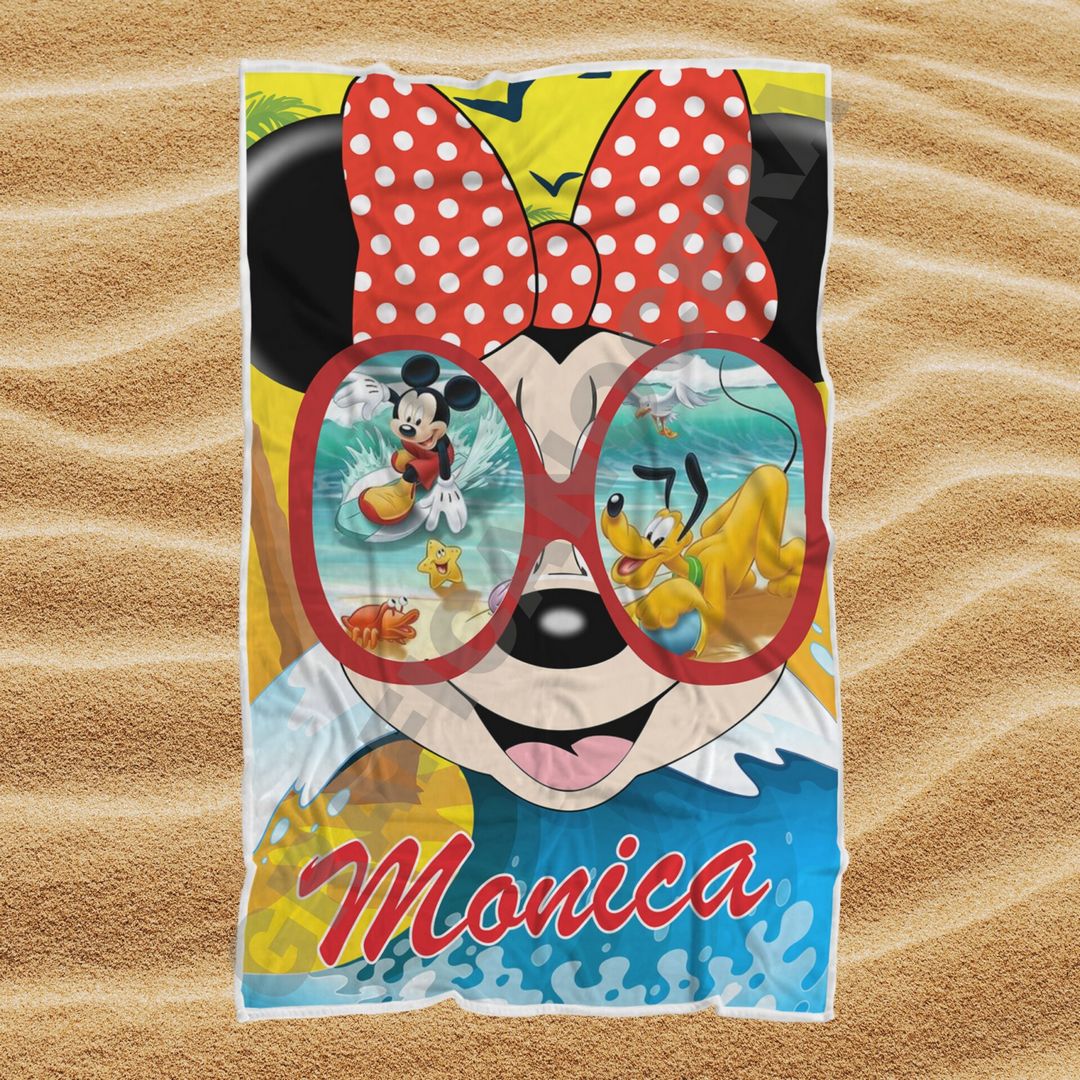 Asciugamano Telo Mare Minnie guarda Topolino con Nome Personalizzato idea regalo bambina