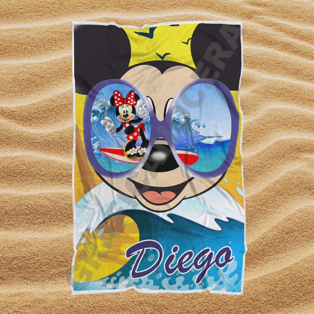 Asciugamano Telo Mare Topolino guarda Minnie con Nome Personalizzato idea regalo bambino