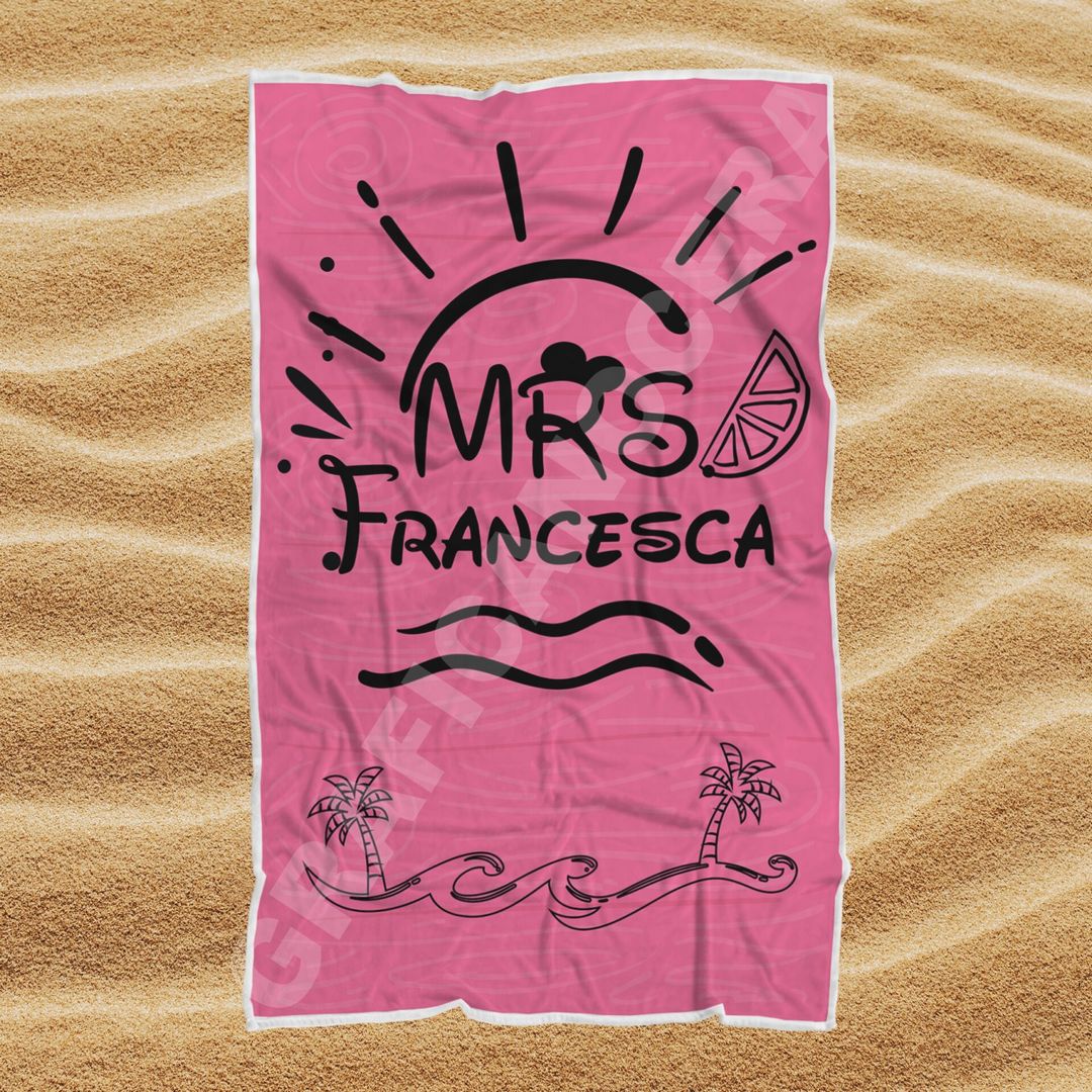 Asciugamano Telo Mare MRS con Nome Personalizzato Corona idea regalo