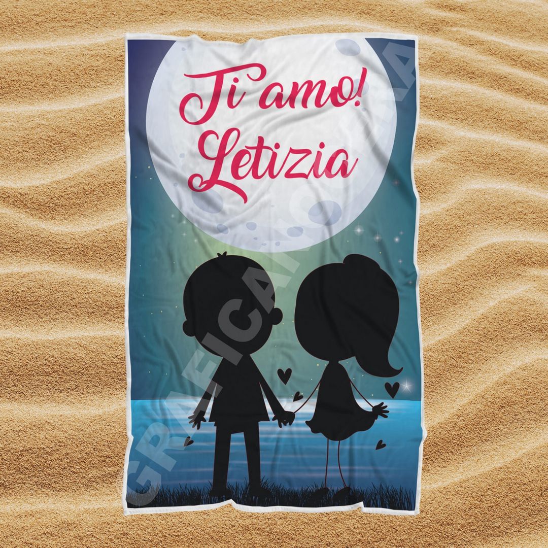 Asciugamano Telo Mare Ti Amo con Nome Personalizzato per fidanzati idea regalo amore