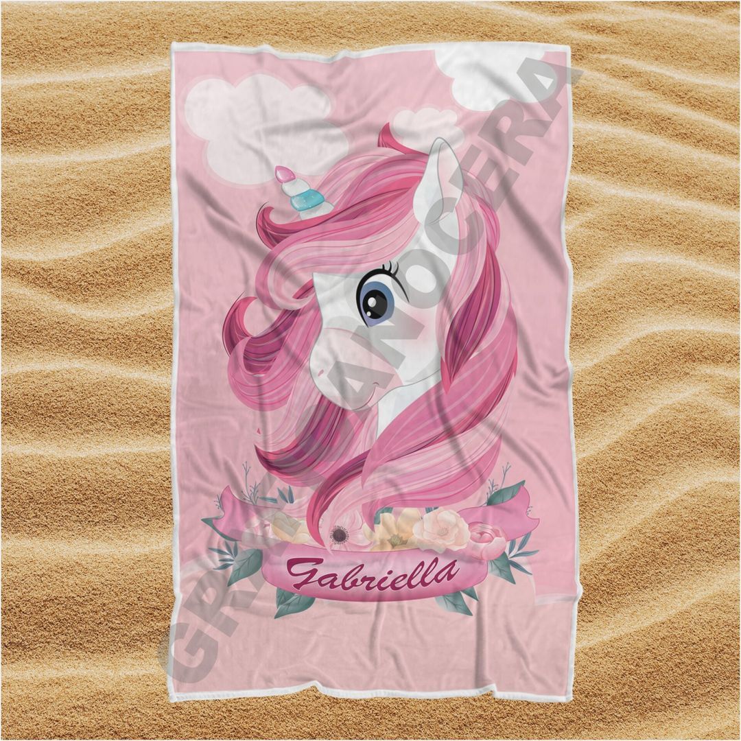 Asciugamano Telo Mare Unicorno con Nome Personalizzato idea regalo bambina
