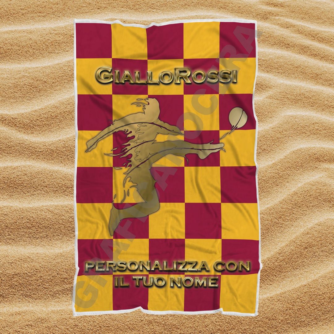 Asciugamano Telo Mare Roma GialloRossi squadra del cuore con Nome Personalizzato idea regalo
