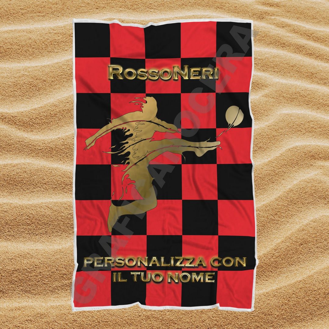 Asciugamano Telo Mare Milan Rossoneri squadra del cuore con Nome Personalizzato idea regalo