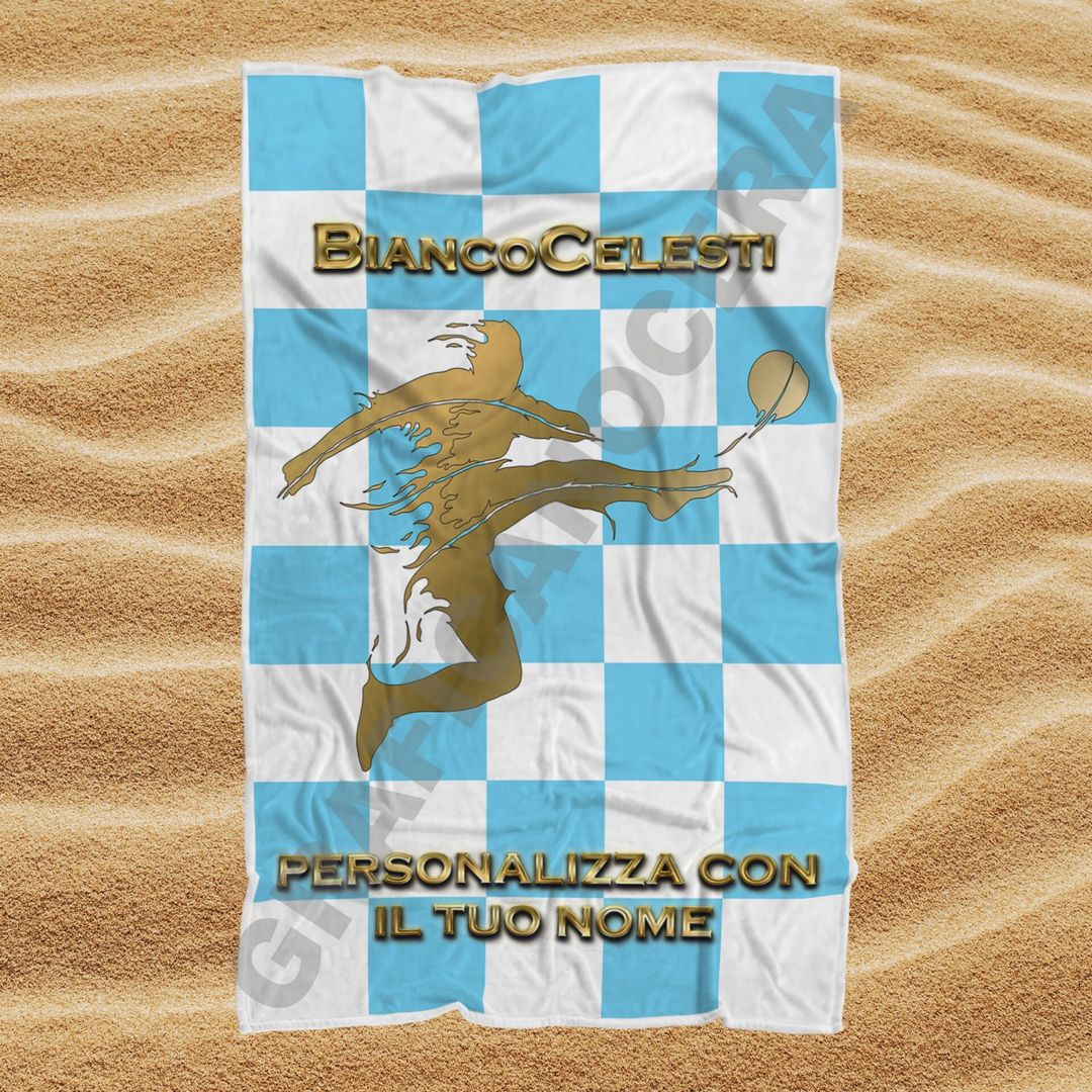 Asciugamano Telo Mare Lazio Biancocelesti squadra del cuore con Nome Personalizzato idea regalo
