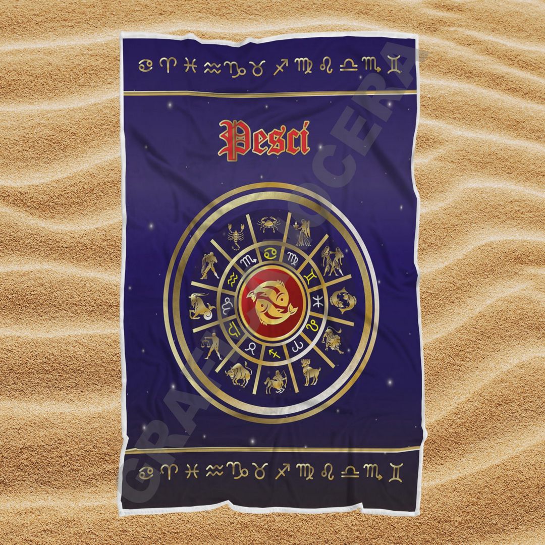 Asciugamano Telo Mare Segno Zodiacale Pesci idea regalo estate spiaggia mare