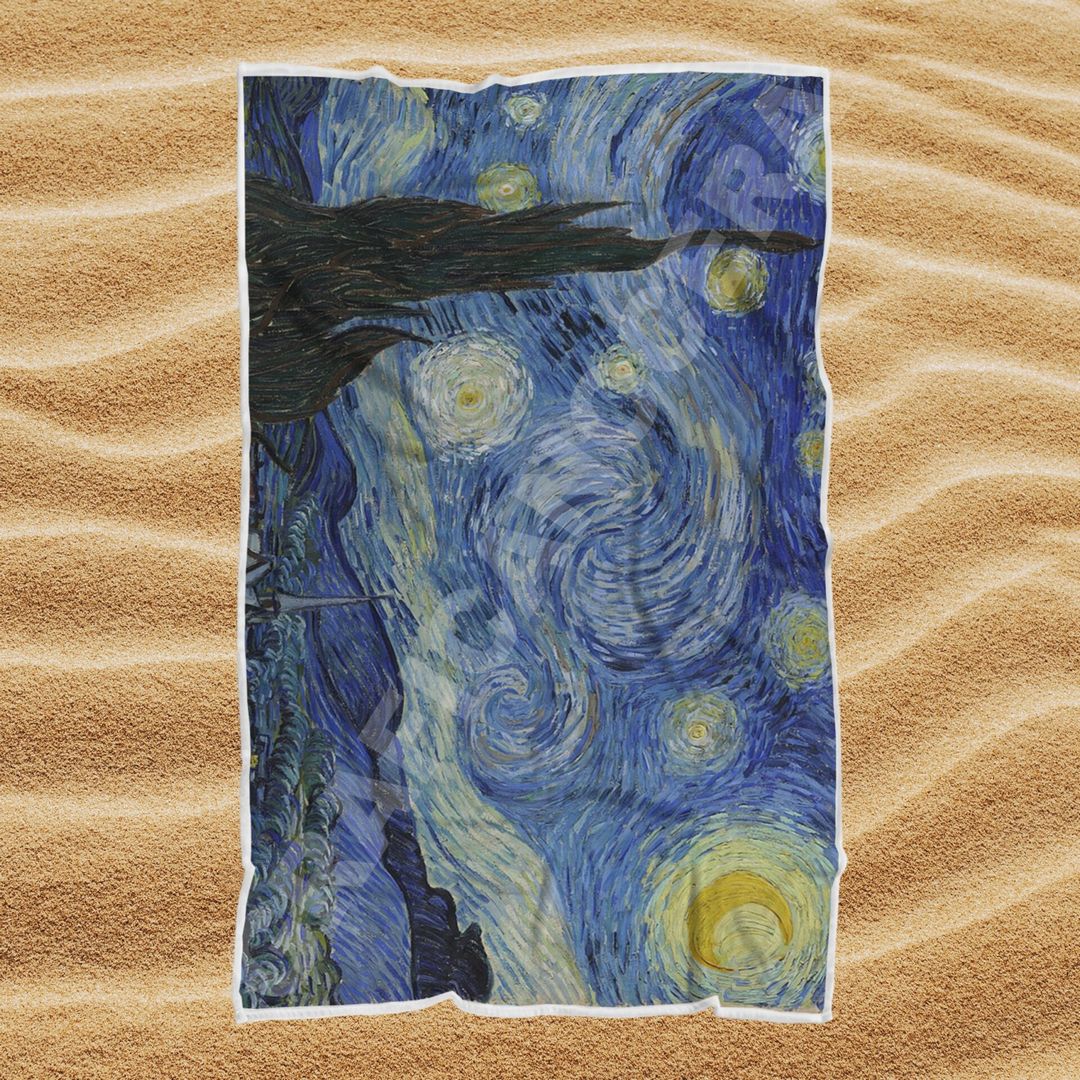 Asciugamano Telo Mare in spugna Vincent Van Gogh quadro Notte Stellata regalo