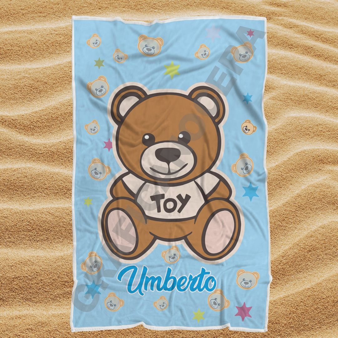 Asciugamano Telo Mare Orsacchiotto con Nome Personalizzato idea regalo bambino