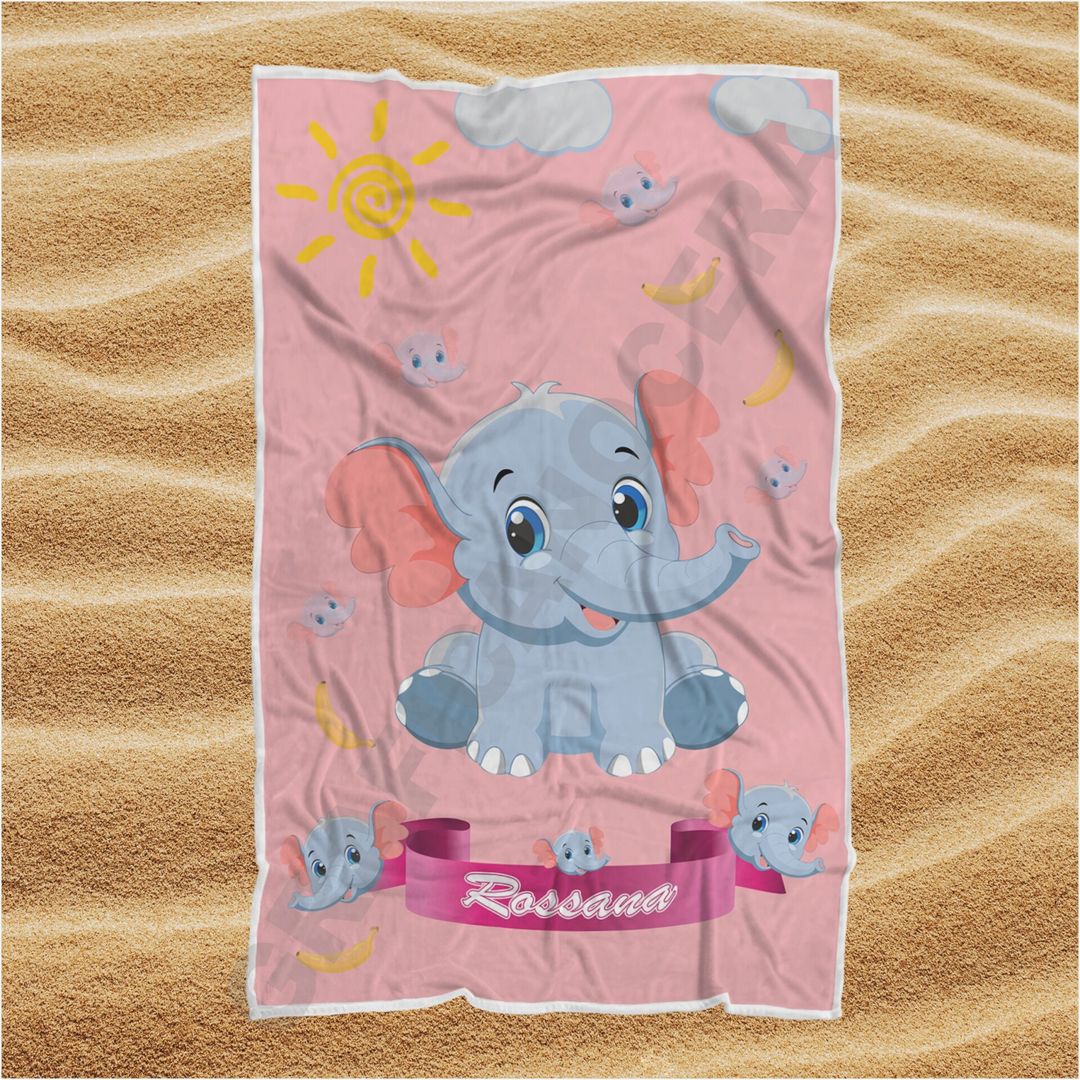 Asciugamano Telo Mare Elefante con Nome Personalizzato idea regalo bambina
