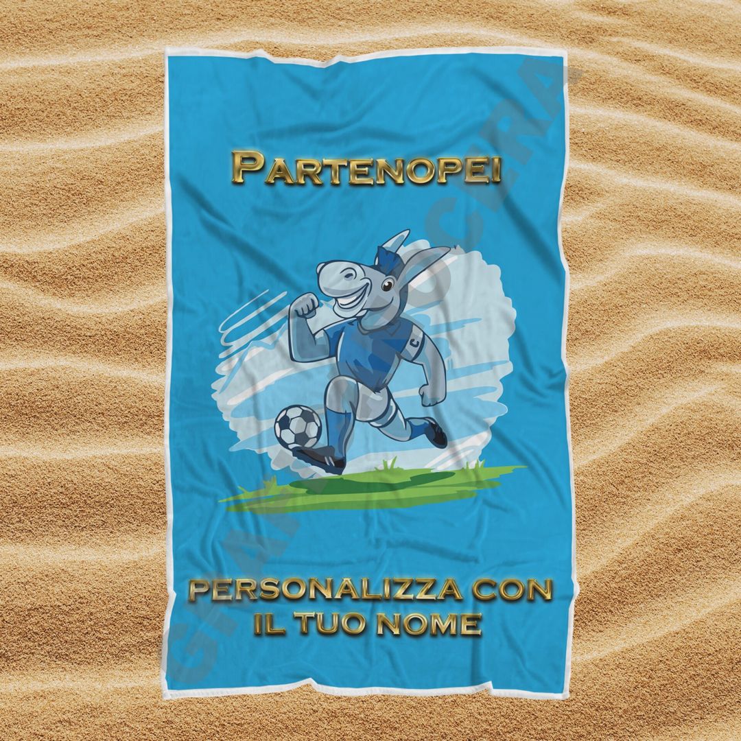Asciugamano Telo Mare Napoli Ciuccio Partenopei squadra del cuore con Nome Personalizzato idea regalo