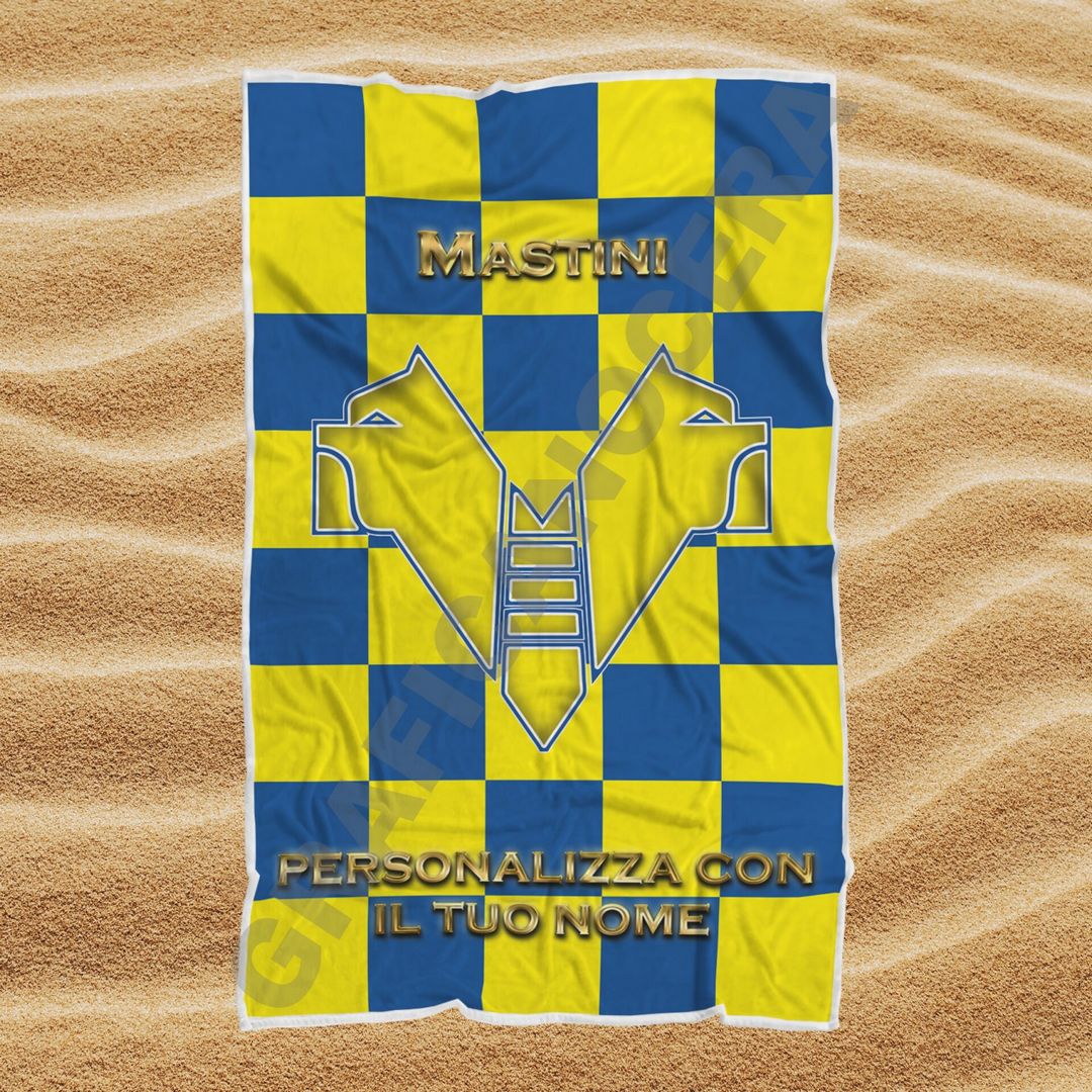 Asciugamano Telo Mare Hellas Verona Mastini squadra del cuore con Nome Personalizzato idea regalo