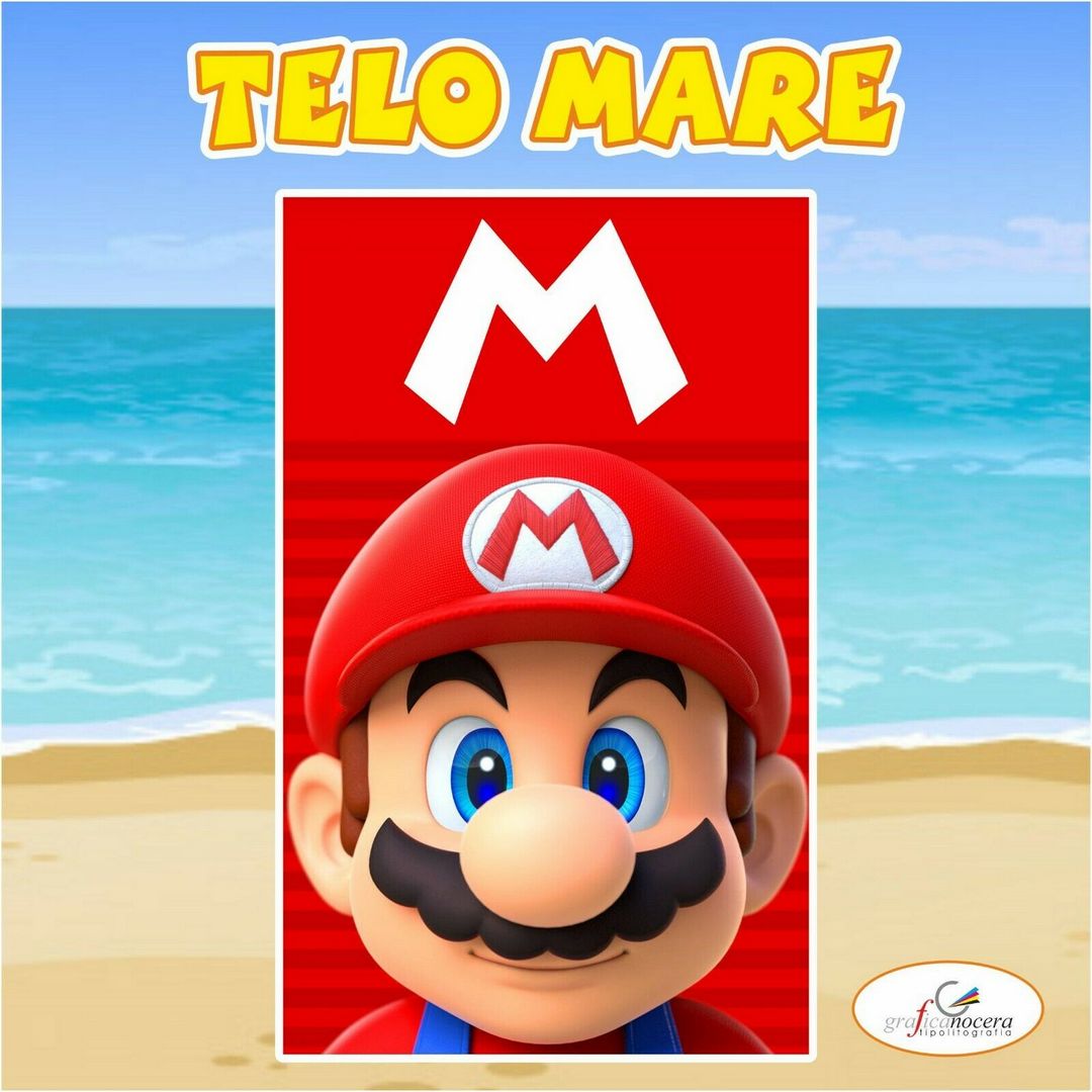 Asciugamano Telo Mare in spugna Mario Bros gioco bambino/a idolo regalo estate