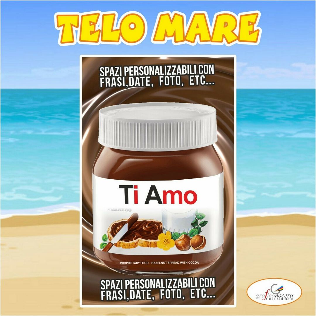 Asciugamano Telo Mare in spugna Nutella personalizzato amore idea regalo estate