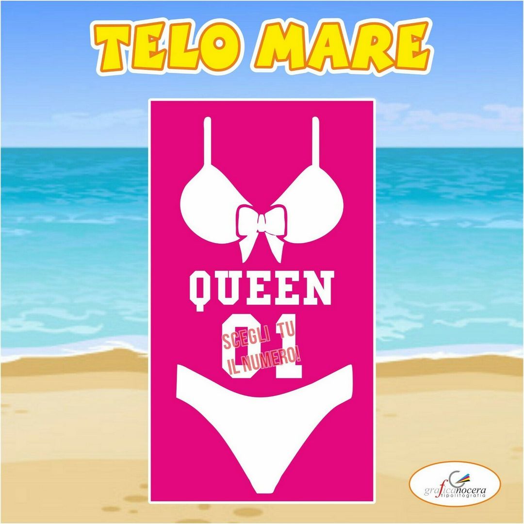 Telo Mare in spugna QUEEN CON NUMERO PERSONALIZZATO amore idea regalo estate