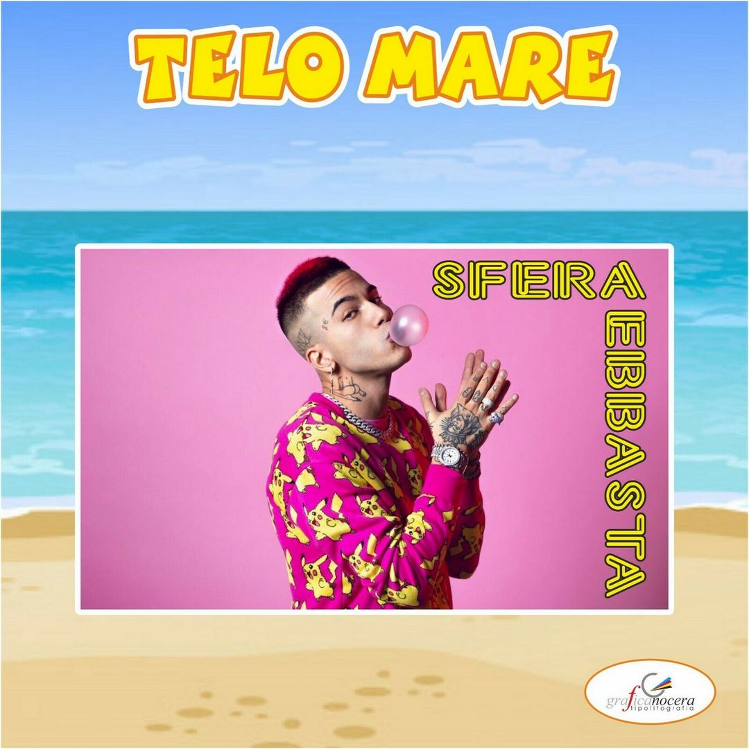 Asciugamano Telo Mare in spugna Sfera Ebbasta rockstar cantante regalo estate
