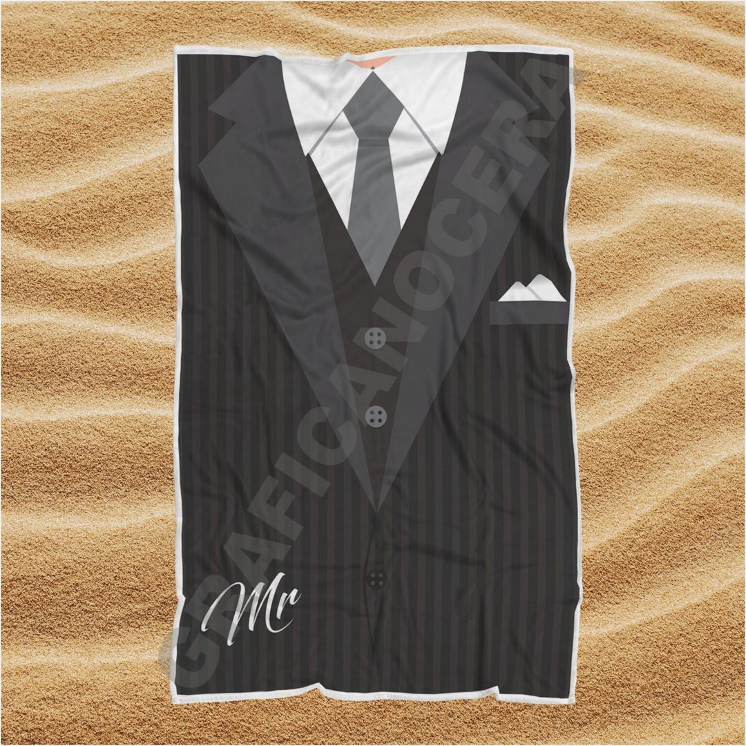 Telo Mare Personalizzato Mr & Mrs Con Nome - Asciugamano In Microfibra Leggera 100x180 Cm Per Coppie - Regalo Di Nozze Con Borsa