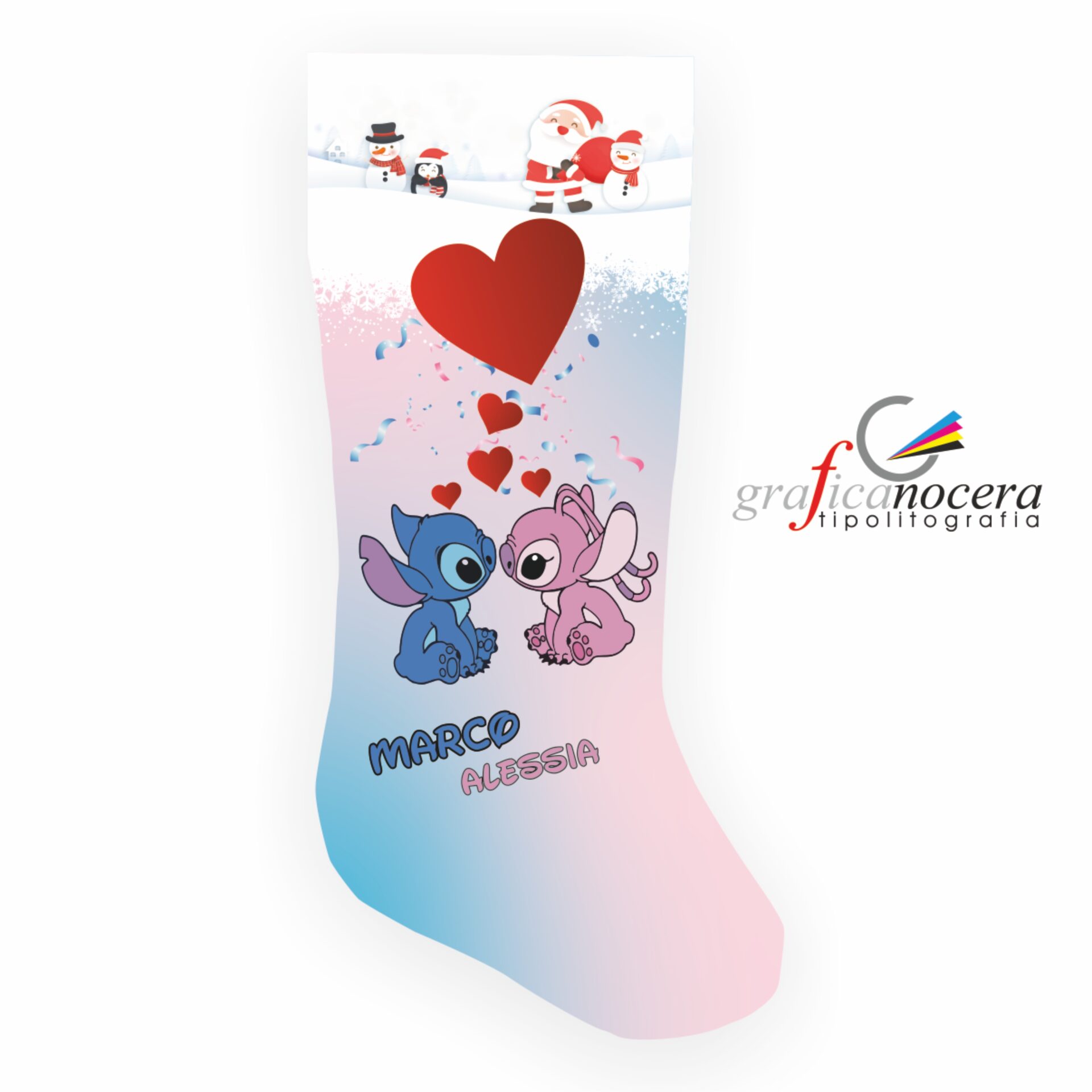 Calza 50cm per la Befana Stitch e Angel con Nomi Personalizzati