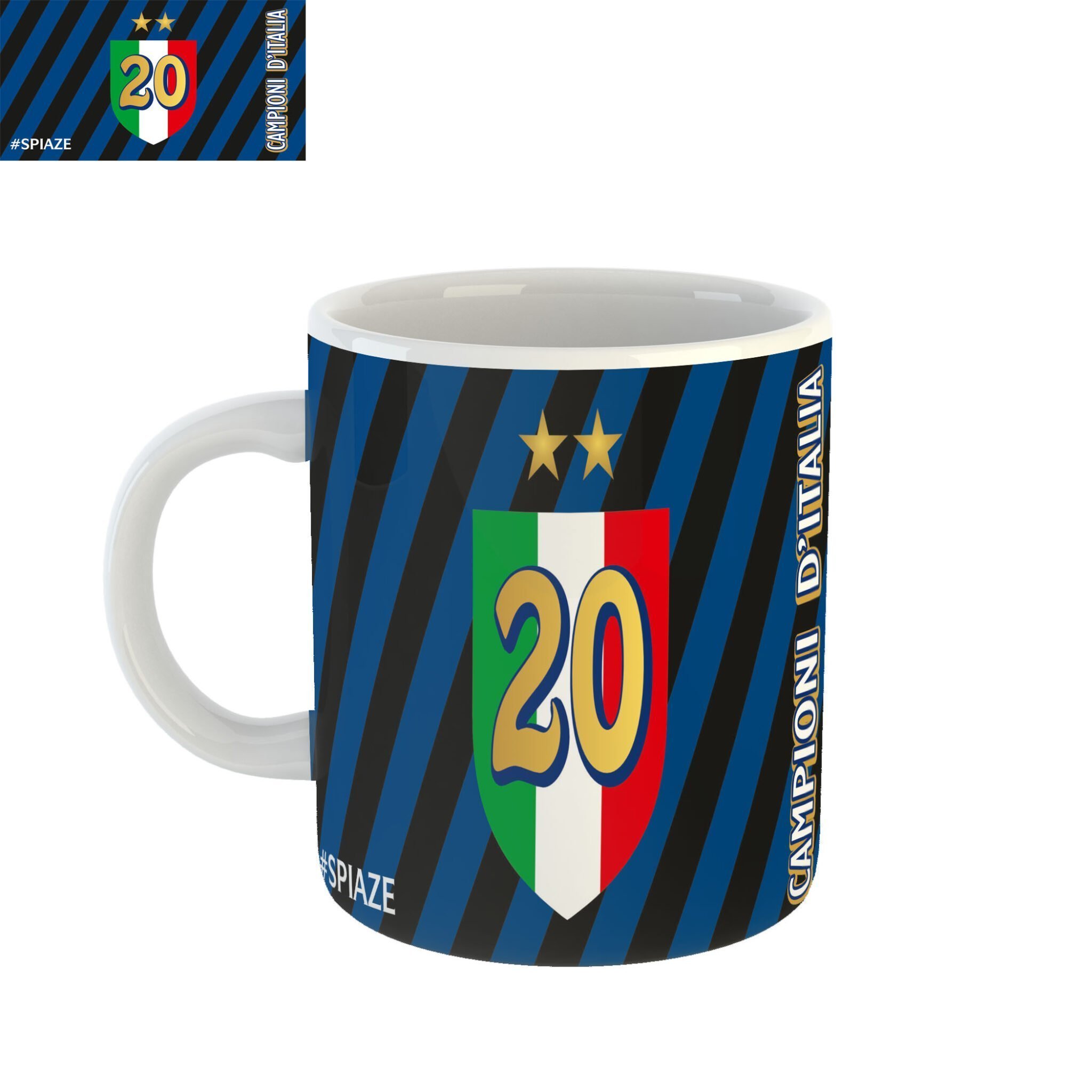 Tazza Napoli Campioni D'Italia 2025 - 4° Scudetto Quarta Stella, Ceramica Bianca 25,8x9,5 Cm, Idea Regalo Tifoso Azzurro, Microonde E Lavastoviglie